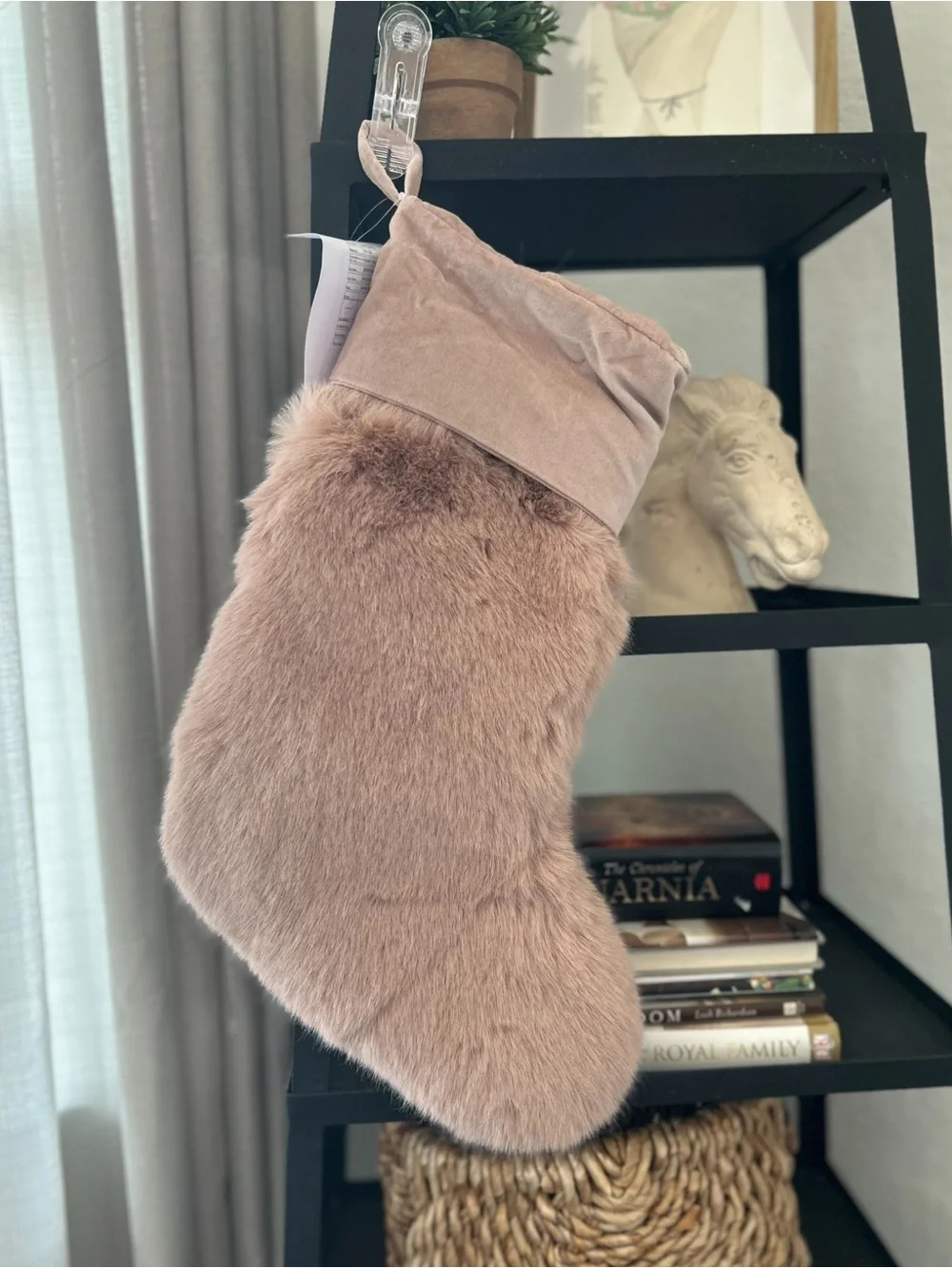 NWOT Pottery Barn Faux Fur Mink Stockings in Rosewood